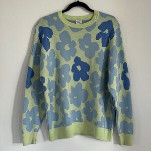 Sunday Best Blue and Green Floral Knit Oversized Sweater